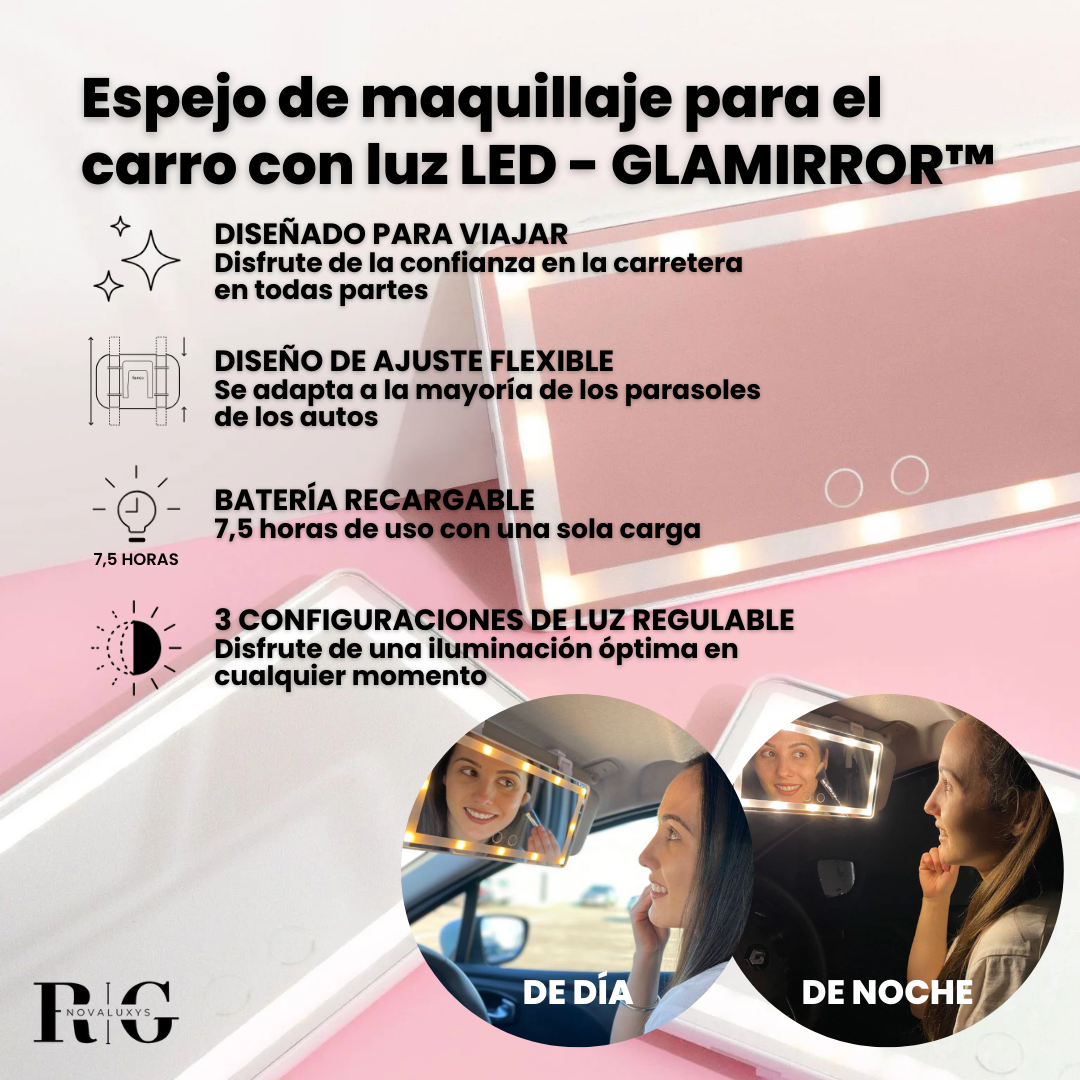 Espejo de maquillaje para el carro con luz LED - GLAMIRROR™